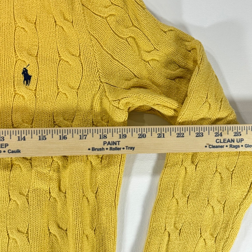 Polo Ralph Lauren Cable Knit Sweater Womens M Yellow Preppy Old Money Aesthetic - Picture 7 of 8